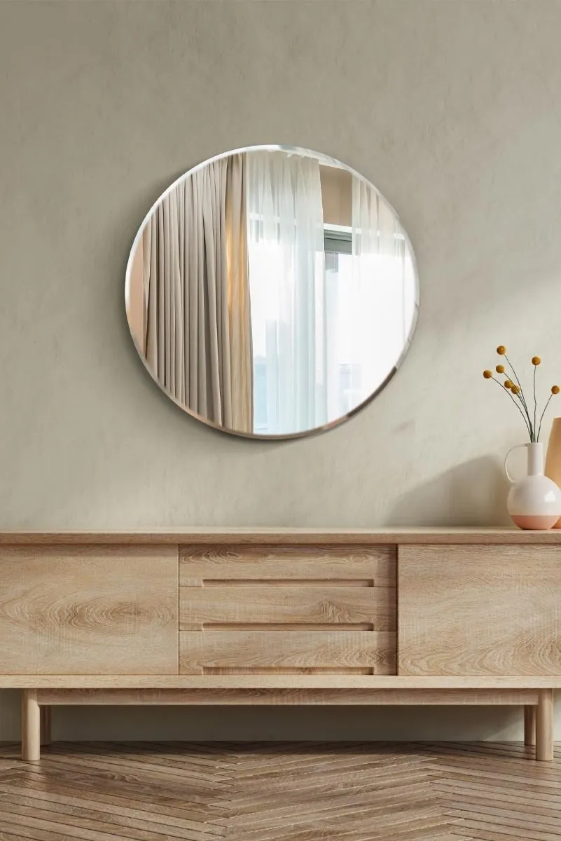 MirrorOutlet All Glass Bevelled Classic Design Round Mirror 70 x 70CM in Silver 3