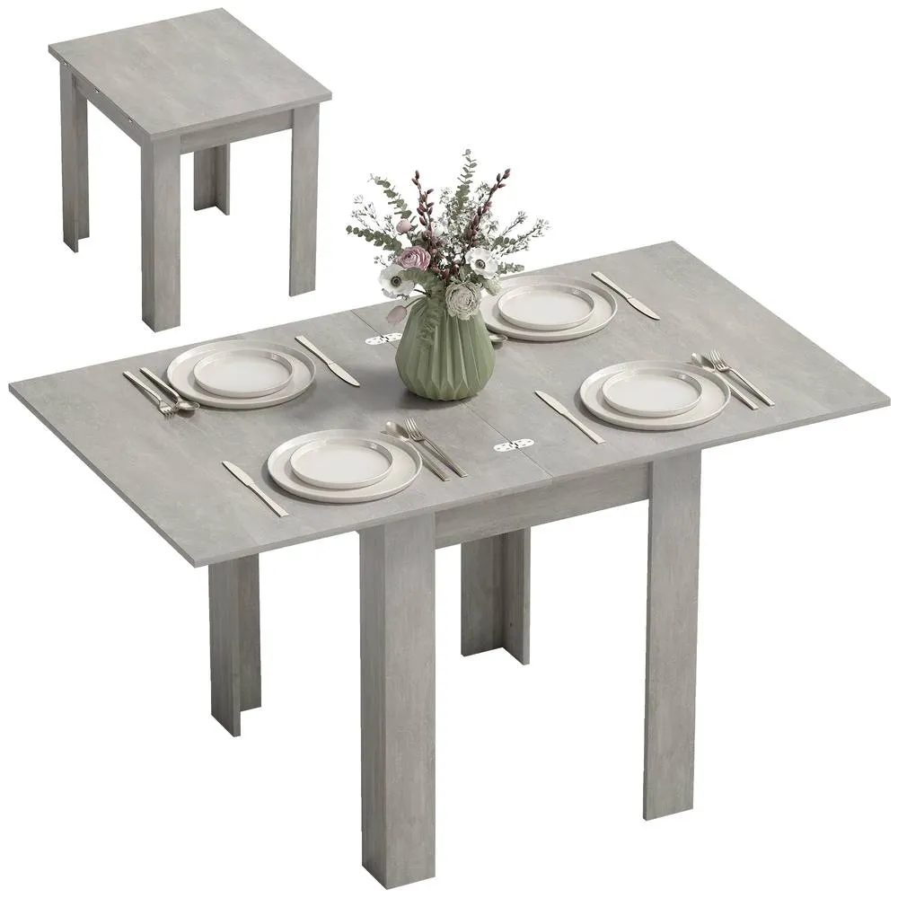 HOMCOM Folding Dining Table for 4-6, Drop Leaf Table for Small Spaces, Grey 2