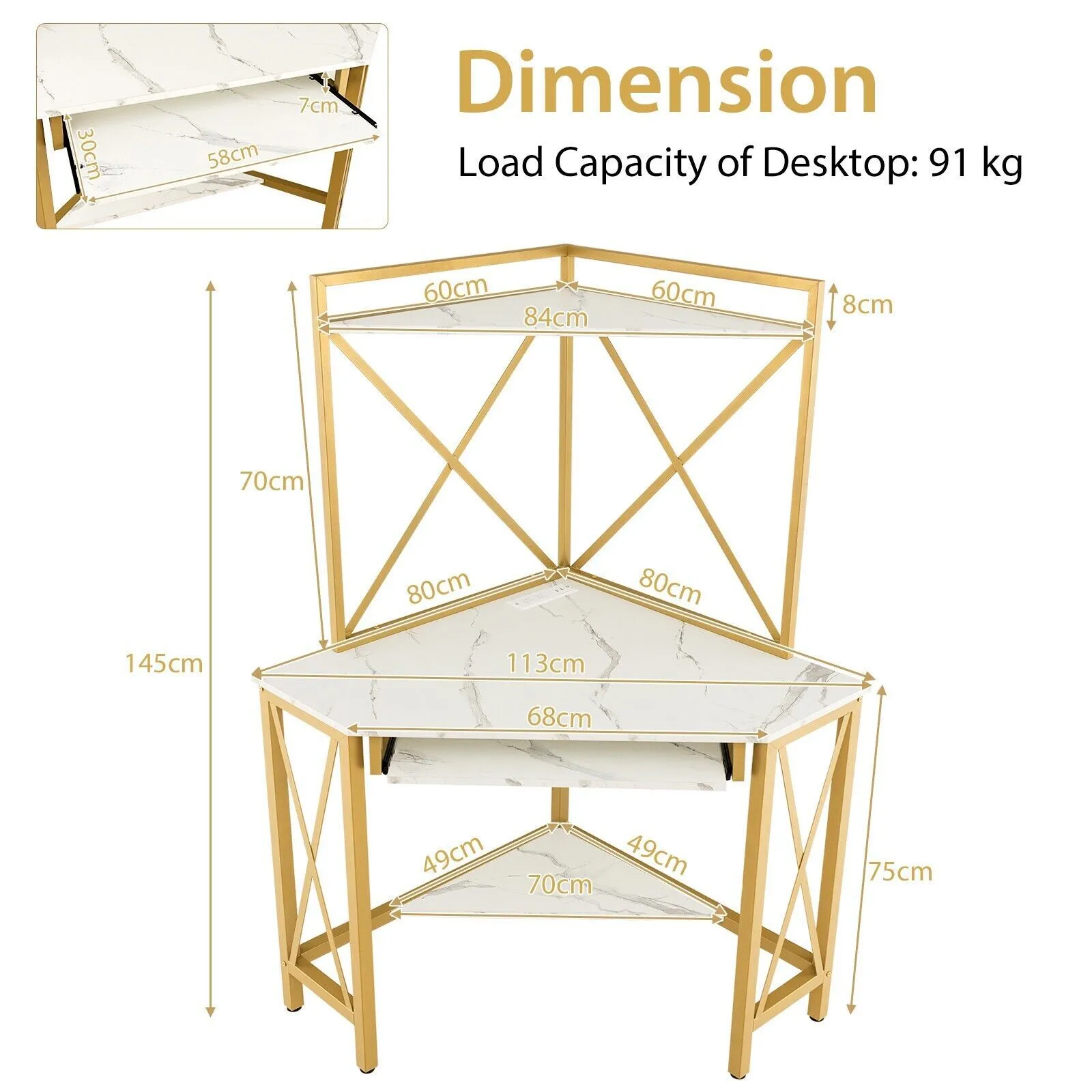 Costway Corner Writing Desk Home Office Space Saving Computer Desk with Keysboard Tray in White 2