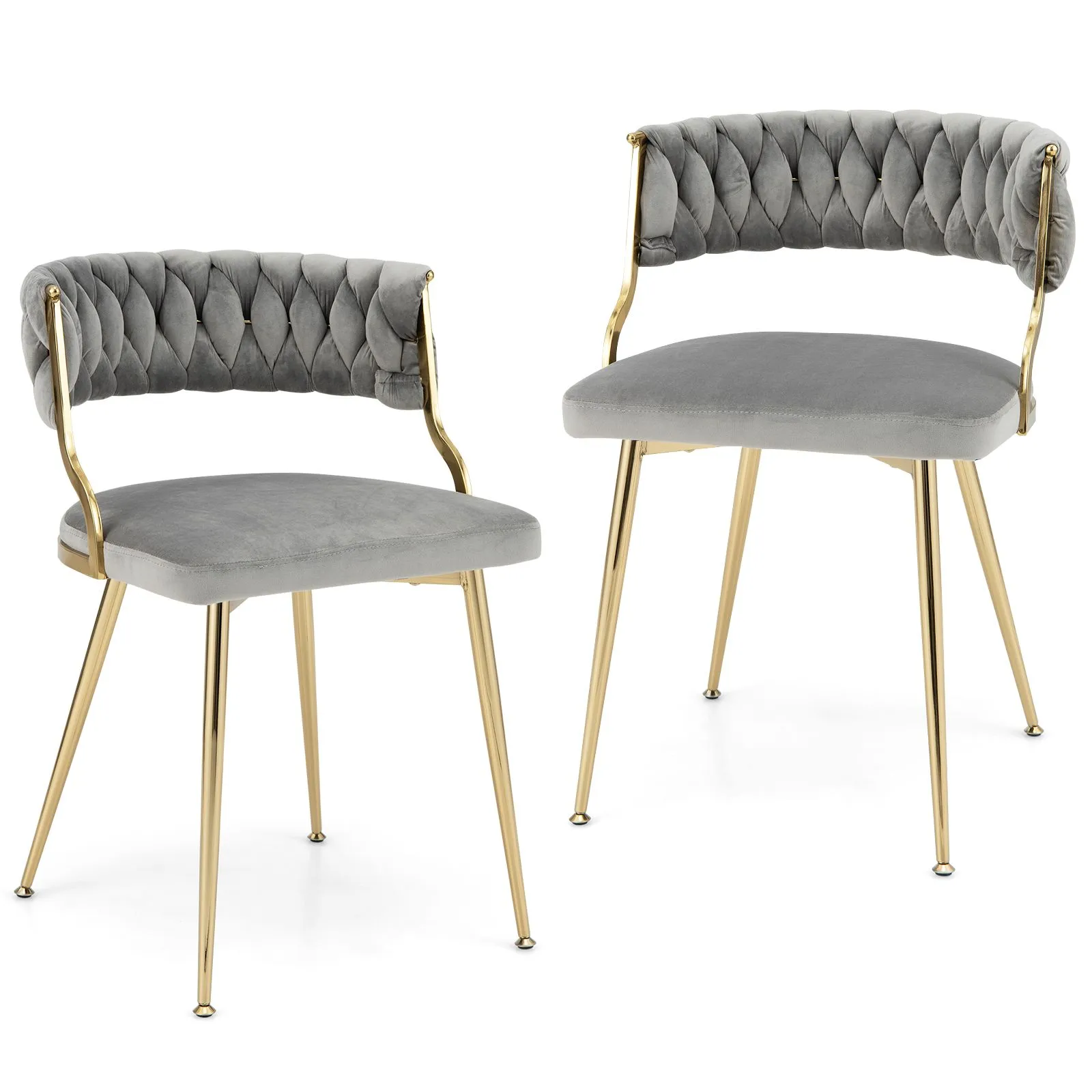 Costway Set of 2 Dining Chairs Upholstered Armless Velvet Accent Chair With Woven Back in Grey