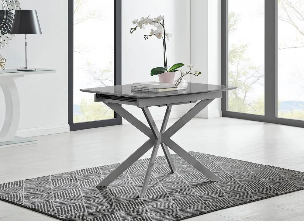 FurnitureboxUK Lira 100cm Grey Metal Extending Dining Table & 4 Black Lorenzo Chairs 2