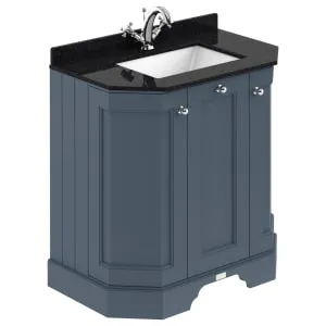 Bayswater Victrion Stiffkey Blue Angled Traditional Freestanding Vanity Unit & Black Marble Top Basin - 750mm