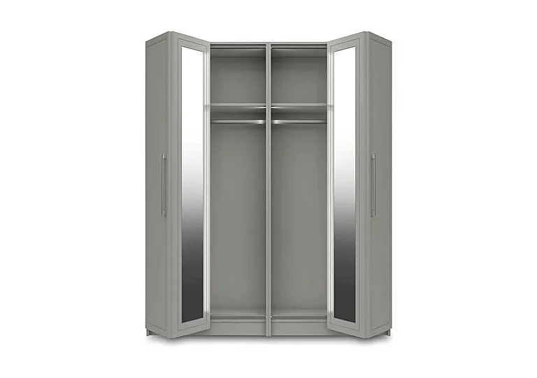 Bexley 4 Door Bifold Wardrobe with Mirror Door and Interior Lighting - Light Grey Gloss