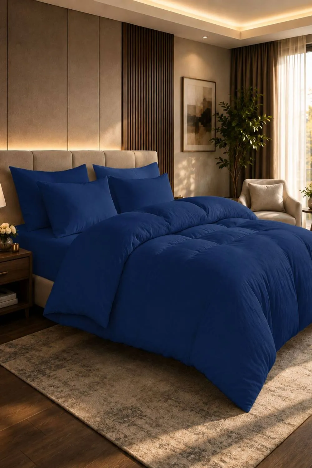 Grace 100% Egyptian Cotton Duvet Cover Set 400 TC with Zipper Closure in Navy