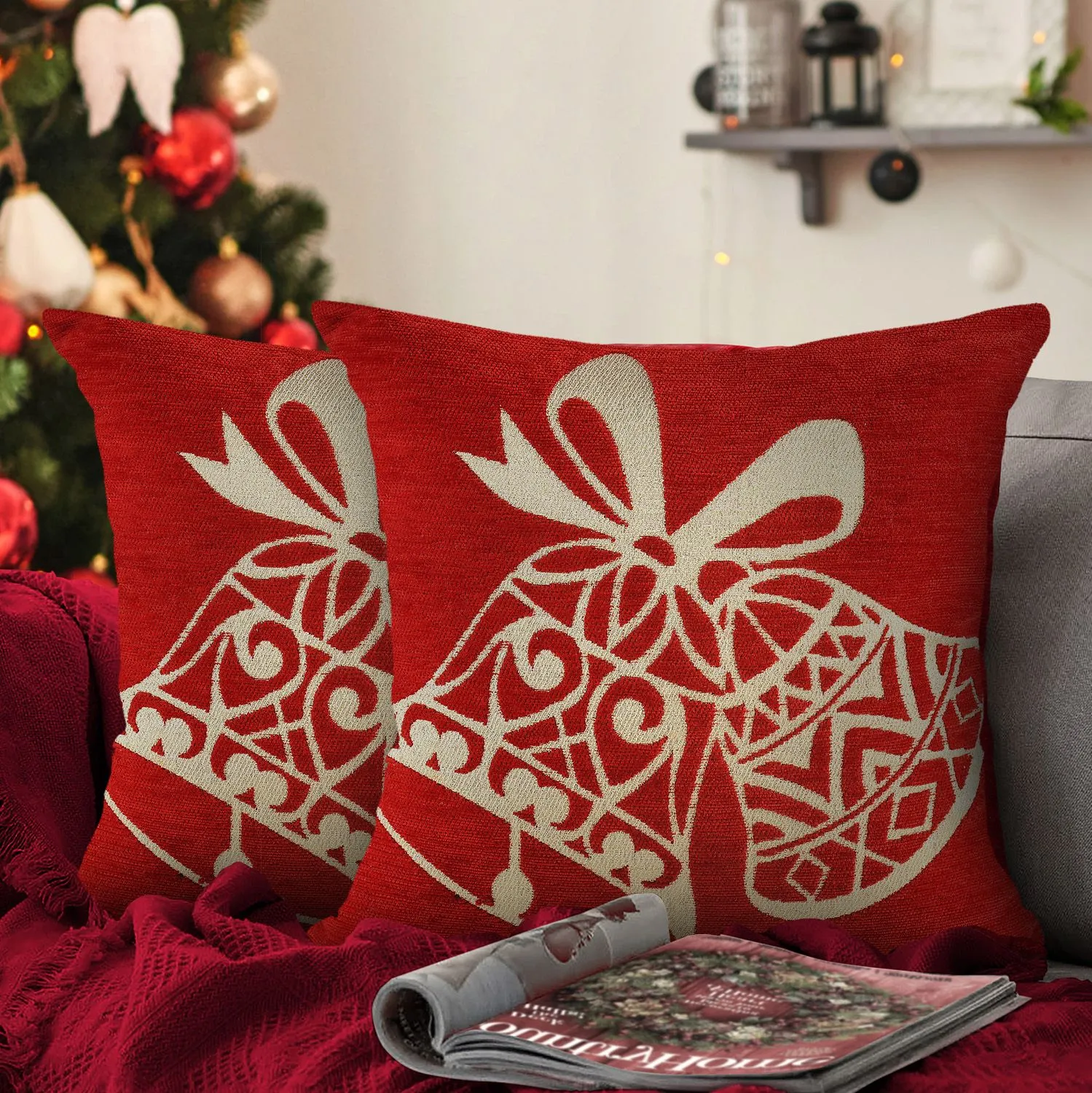 Velosso Merry Bells Filled Christmas Cushion in Red