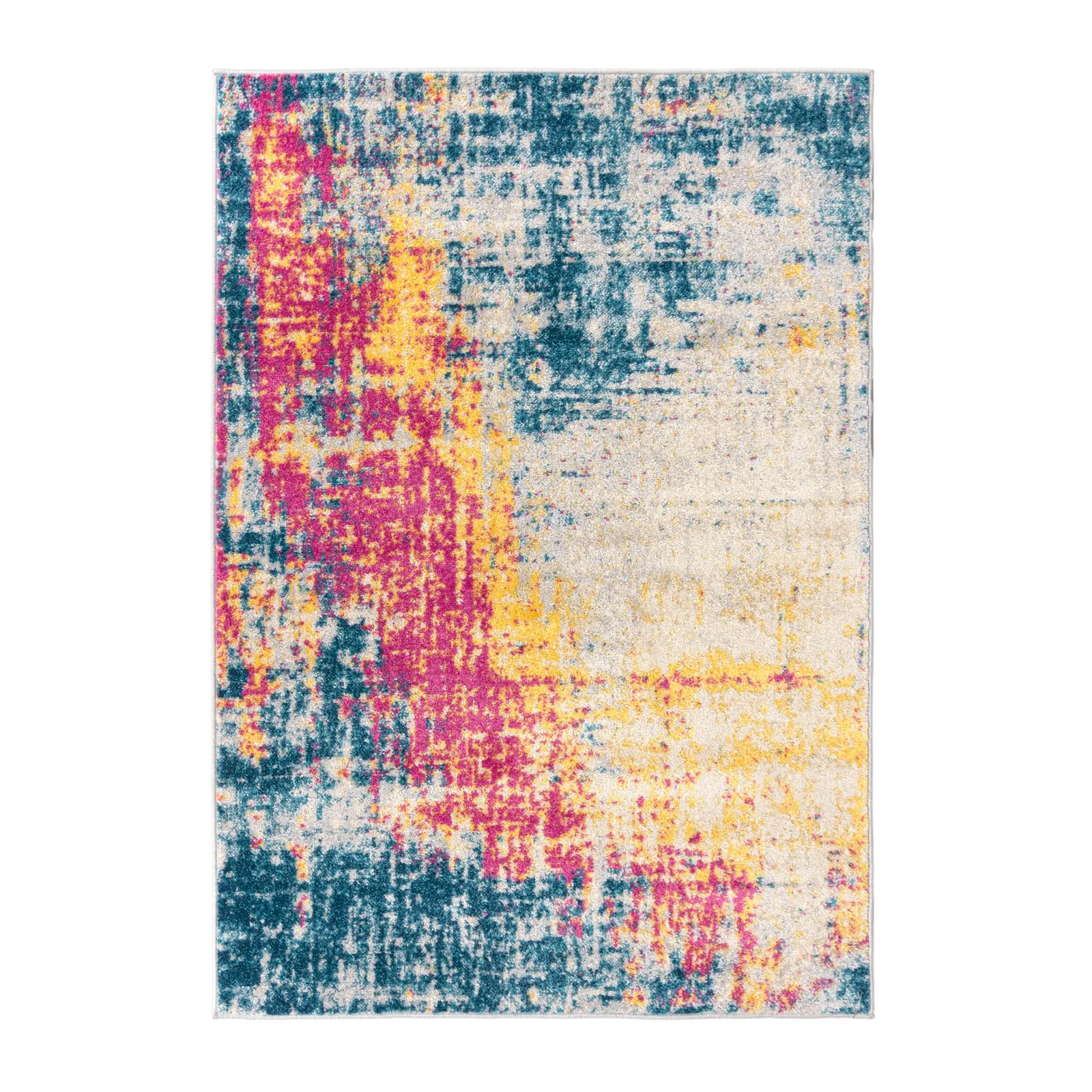 Galaxy Abstract Multi Rug Blue, Pink and Yellow