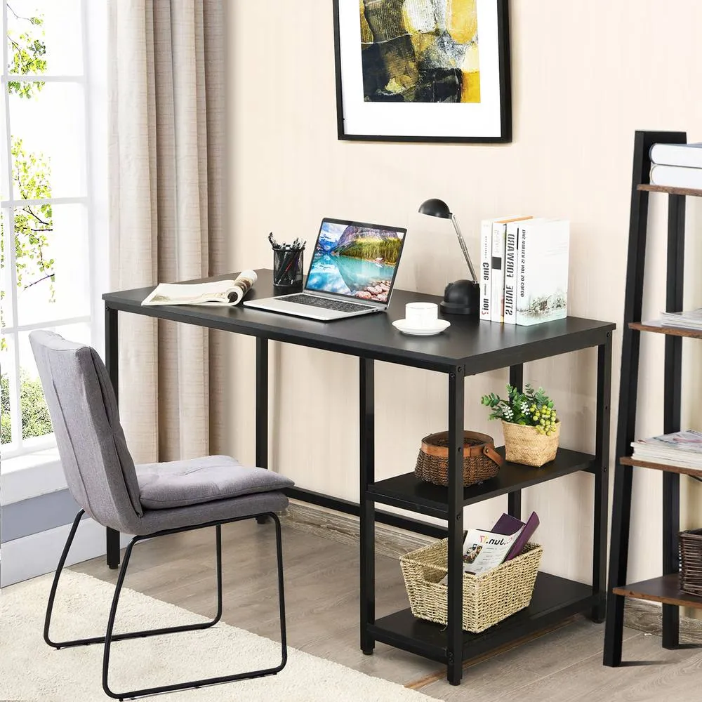 Costway 120x60cm Computer Desk Industrial Writing Table w/Storage Shelves in Black 6