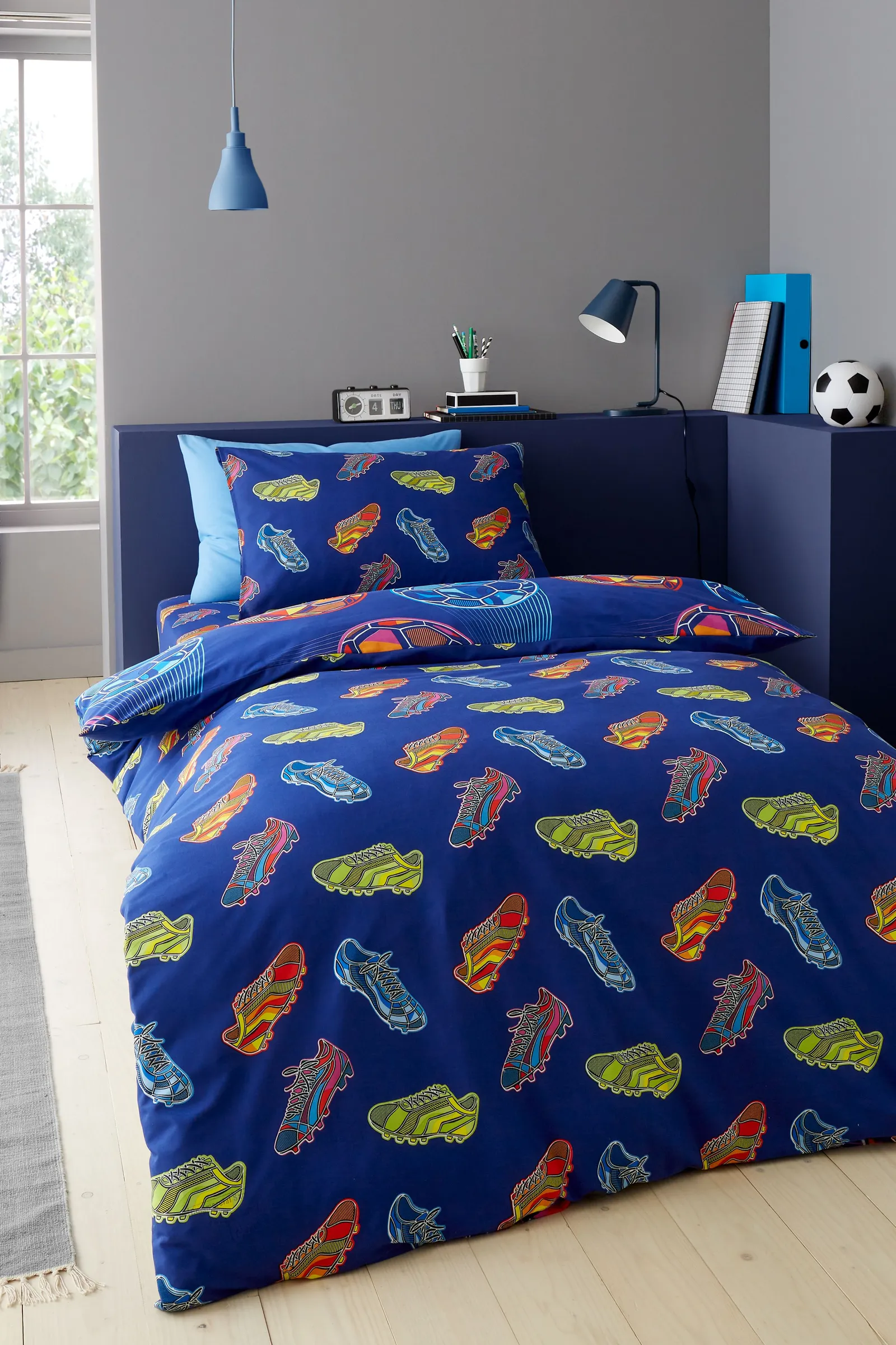 Catherine Lansfield 'Bright Football' Reversible Duvet Cover Set in Navy 2