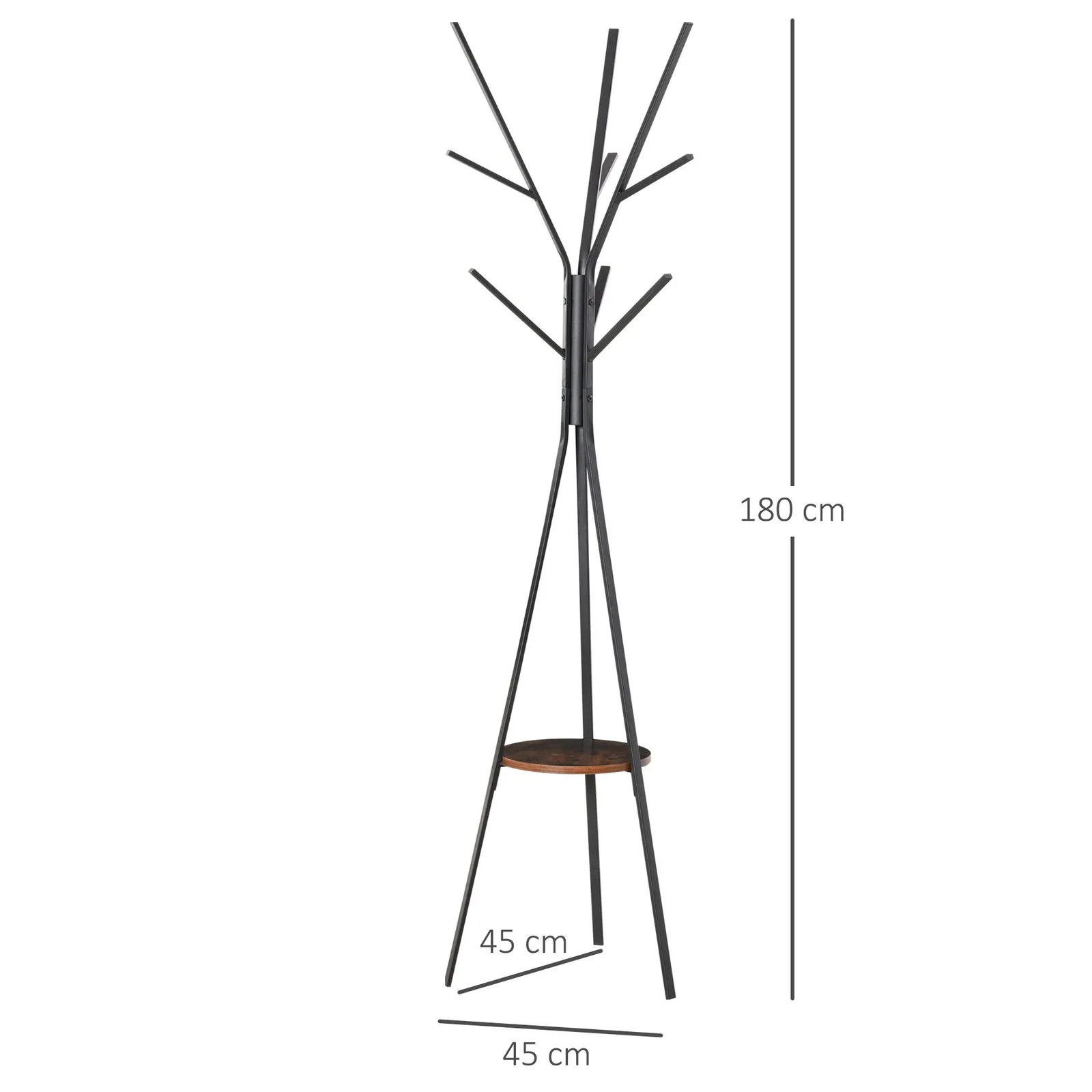 HOMCOM Free Standing Coat Rack Metal Shelf Holder Stand Display Clothes Hat in Brown 3