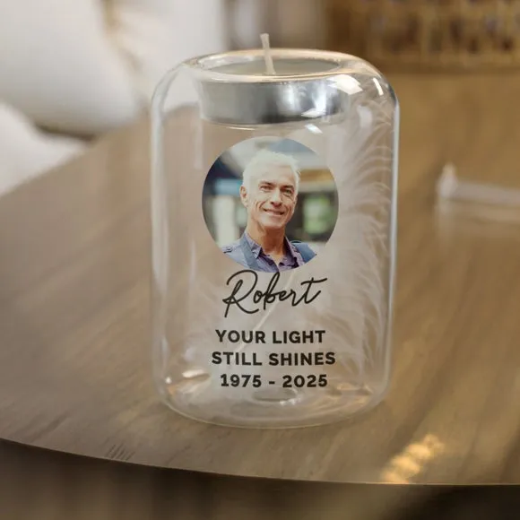 Personalised Feather Memorial Photo Tealight Holder 2