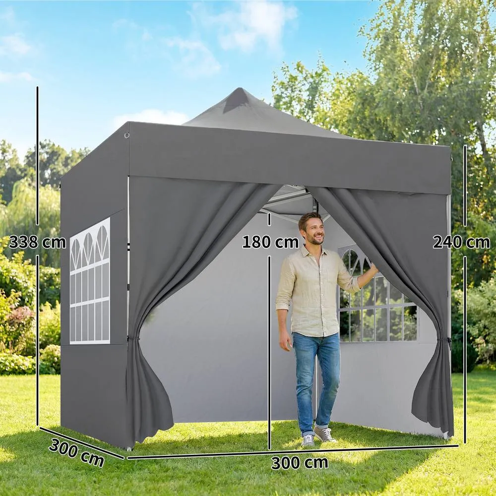 OUTSUNNY Heavy Duty Pop Up Gazebo with Sides, UPF50+ Marquee Gazebo in Grey 3