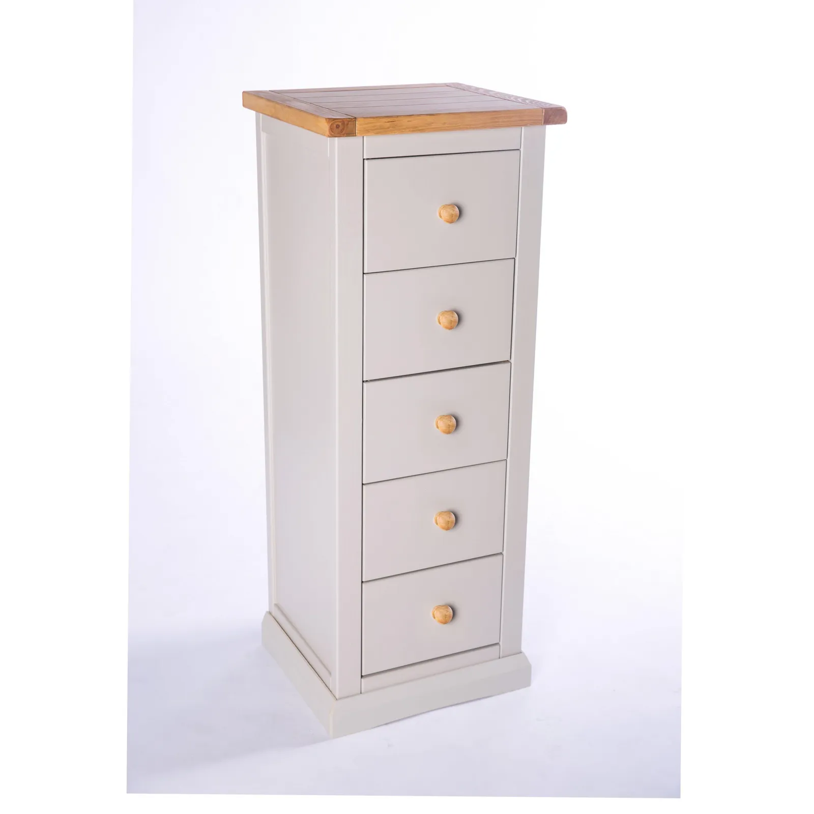 Cabinet Bits Loreo 5 Drawer Narrow Chest of Drawers Wood Knob in Light Grey 3