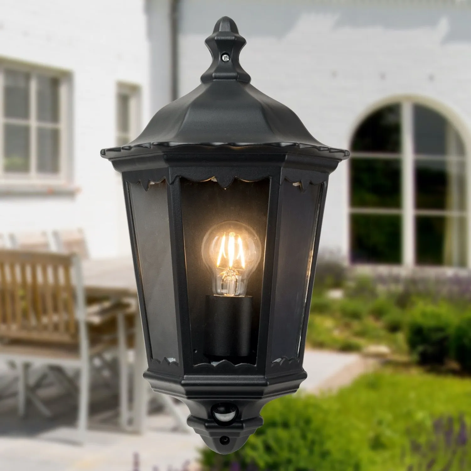 First Choice Lighting Set of 2 Sienna - Black IP44 Half Lantern Wall Lights with PIR Sensor 5