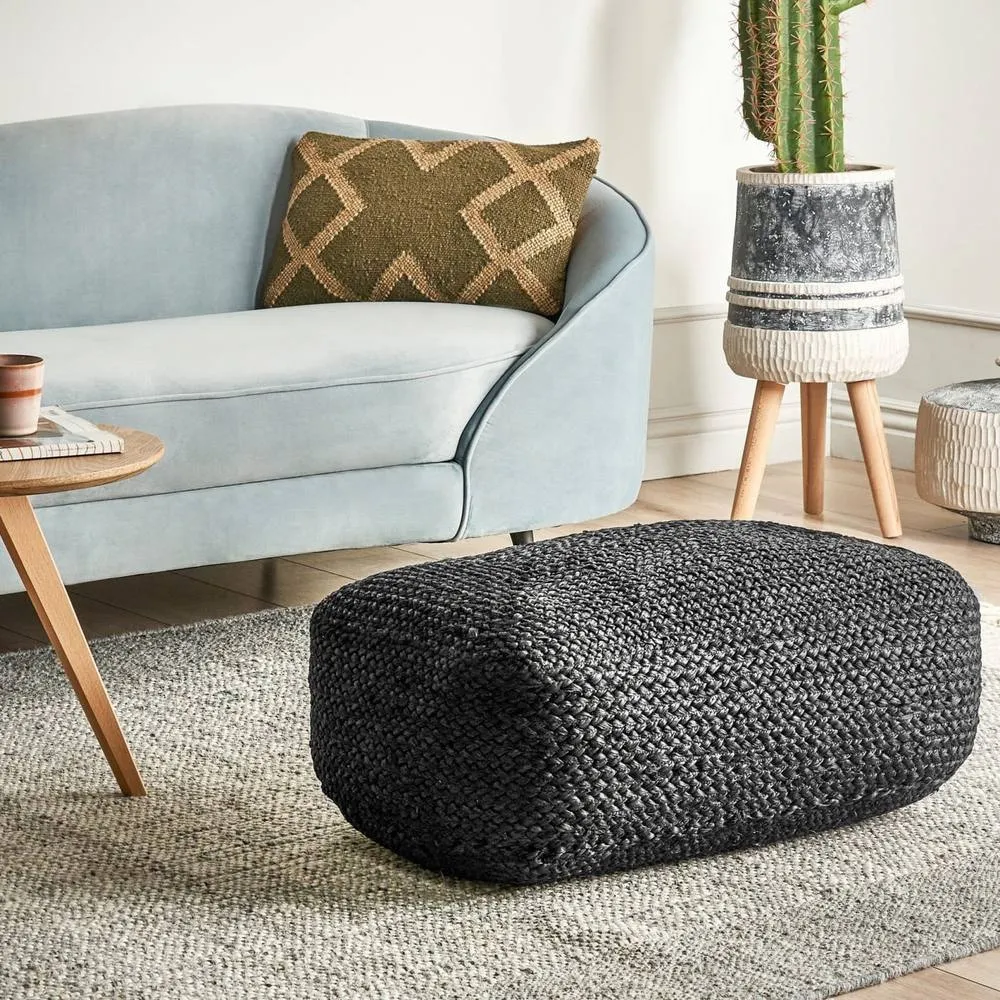 Wyld and Coco Jute Floor Cushion with EPS Beads Black 70 x 40 x 20 cm
