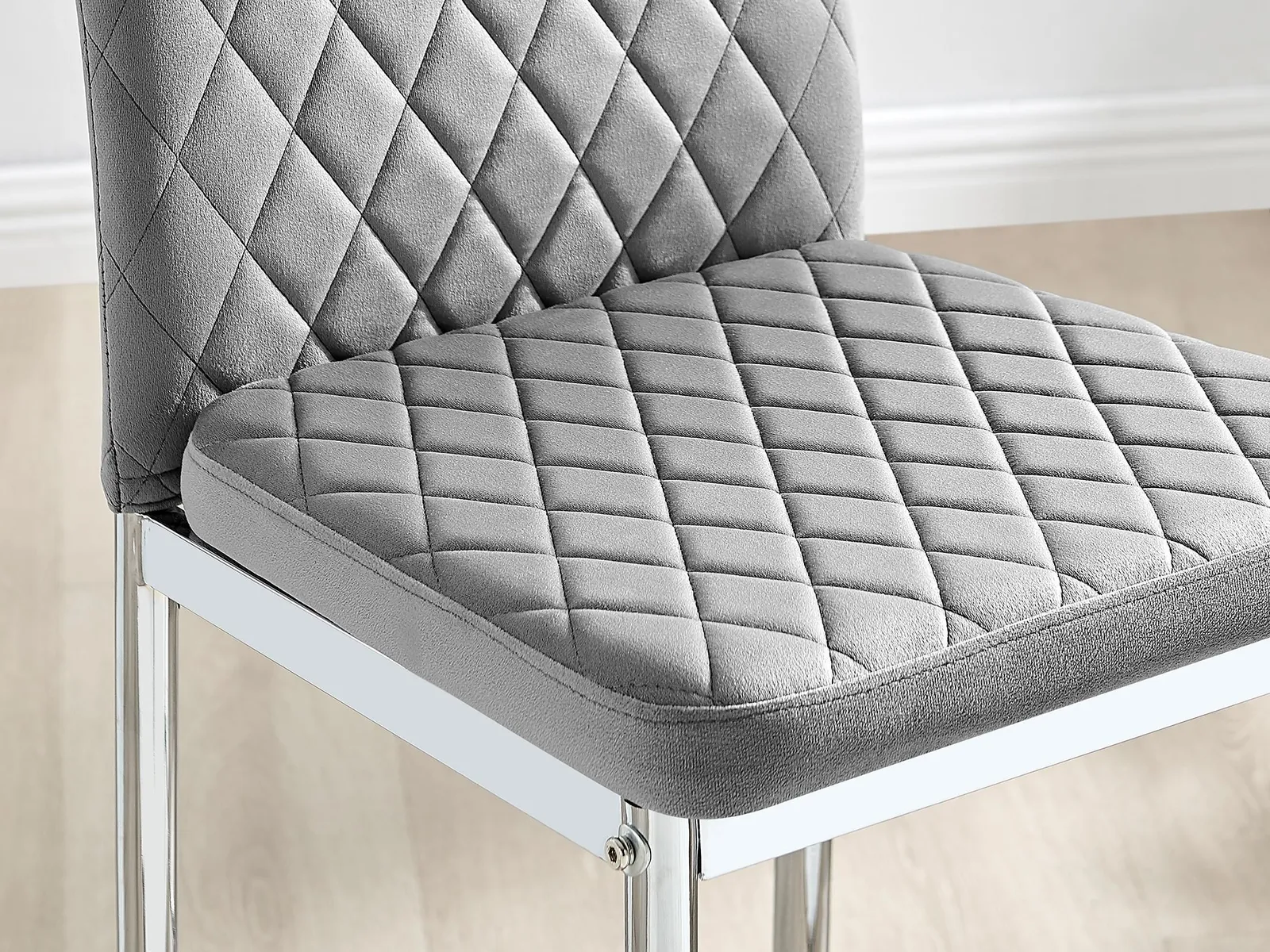 FurnitureboxUK Set of 2 Milan Soft Touch Hatched Velvet Padded Counter Stools With Silver Chrome Metal Legs in Grey 6