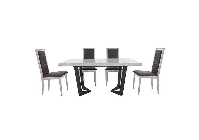 Palazzo 160cm Extending Dining Table in Glossy White with 4 Rombi Chairs - Aquos Dark Grey
