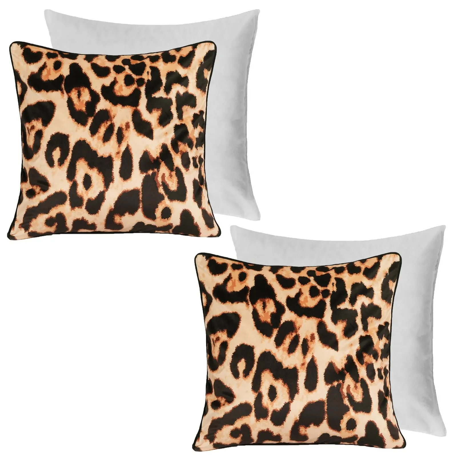 OHS 2 Pack Leopard Matte Velvet Filled Cushion Covers in Natural
