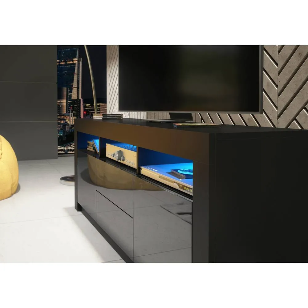 Creative Furniture Shine TV Unit 160cm - Black with Gloss Doors & LED Lights 4