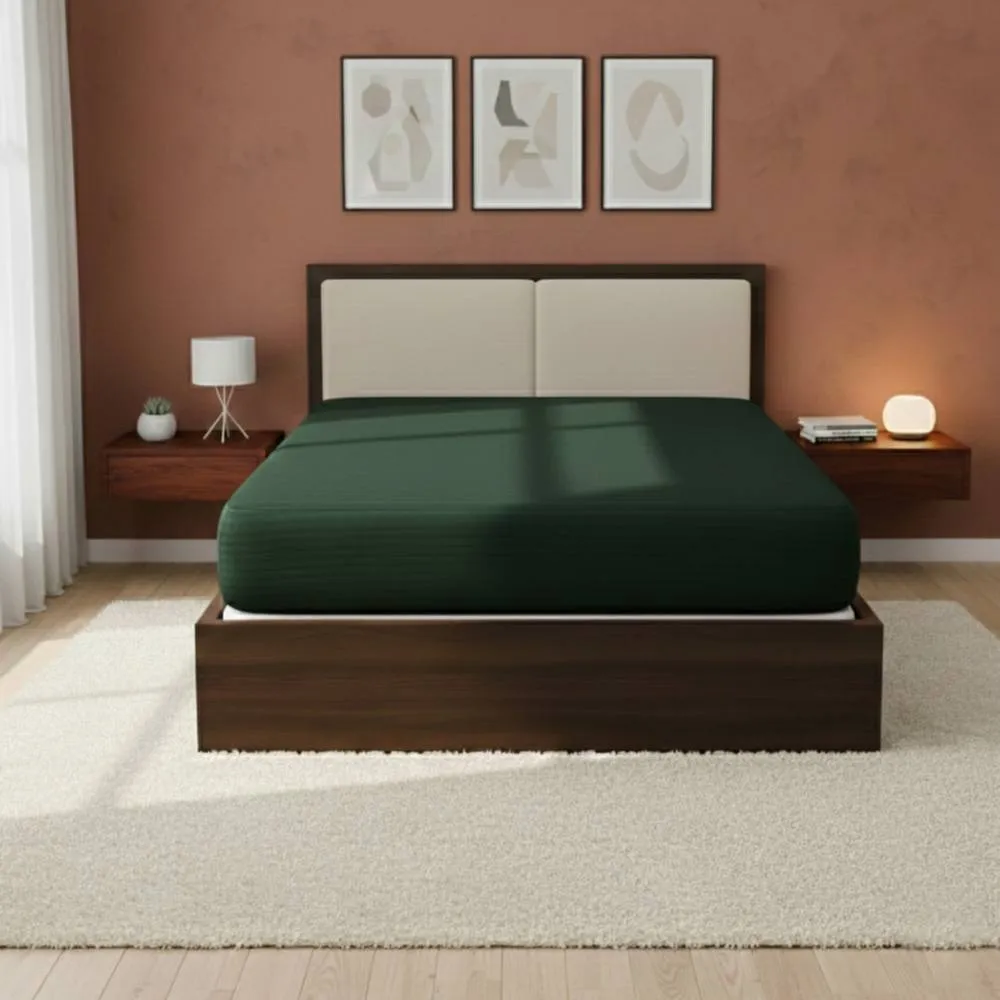 Snug City Satin Stripe Soft Touch Fitted Sheet 40cm Extra Deep Skirt Bed Linen in Green
