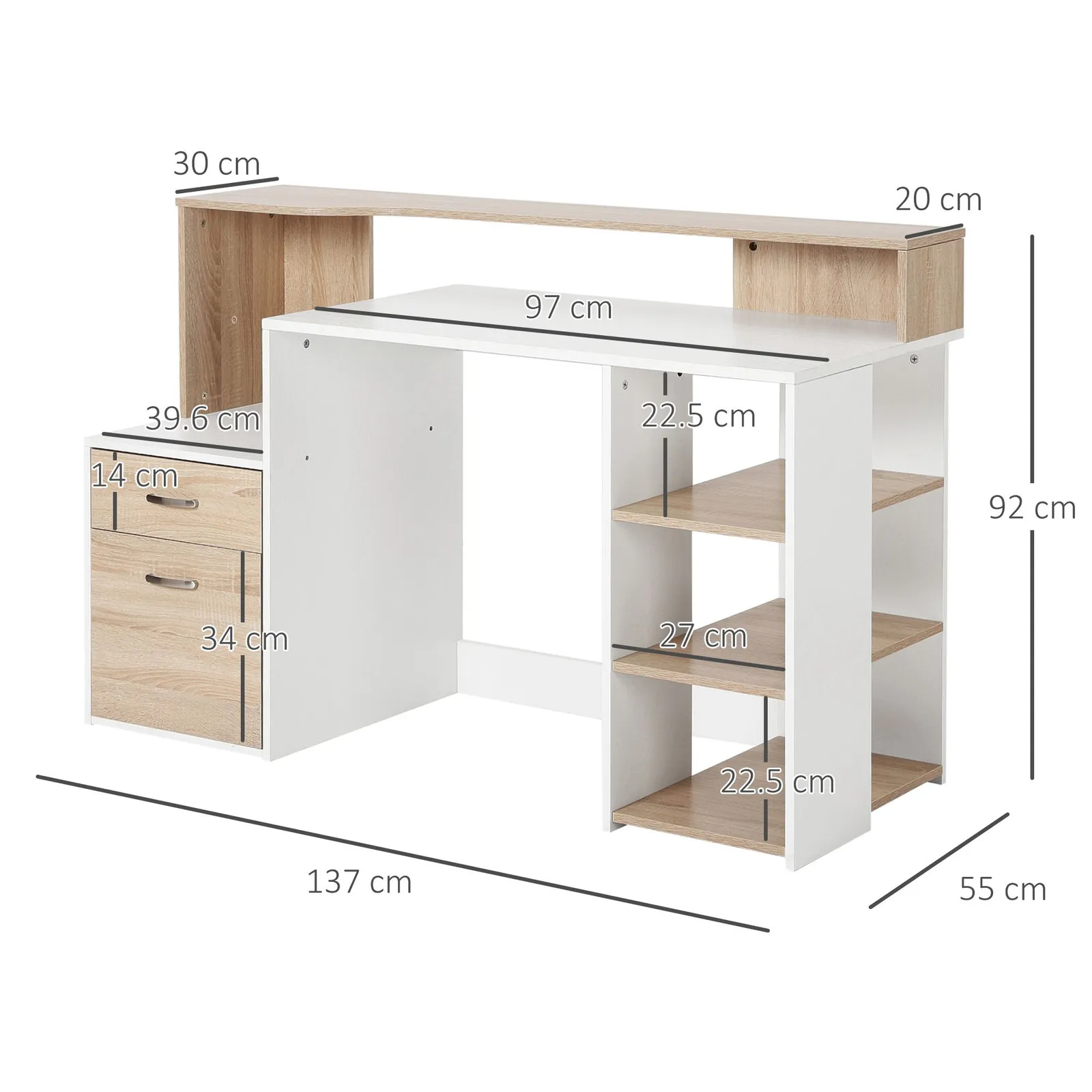 HOMCOM Multi-Storage & Workstation Desk Table Storage Shelves Home Office in Brown 3