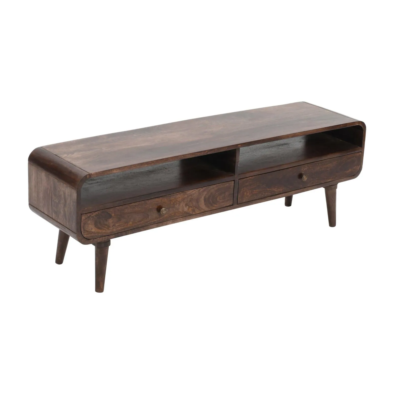 IH Design Malena Dark Mango Wood Large TV Stand with 2 Drawers in Dark Brown 2