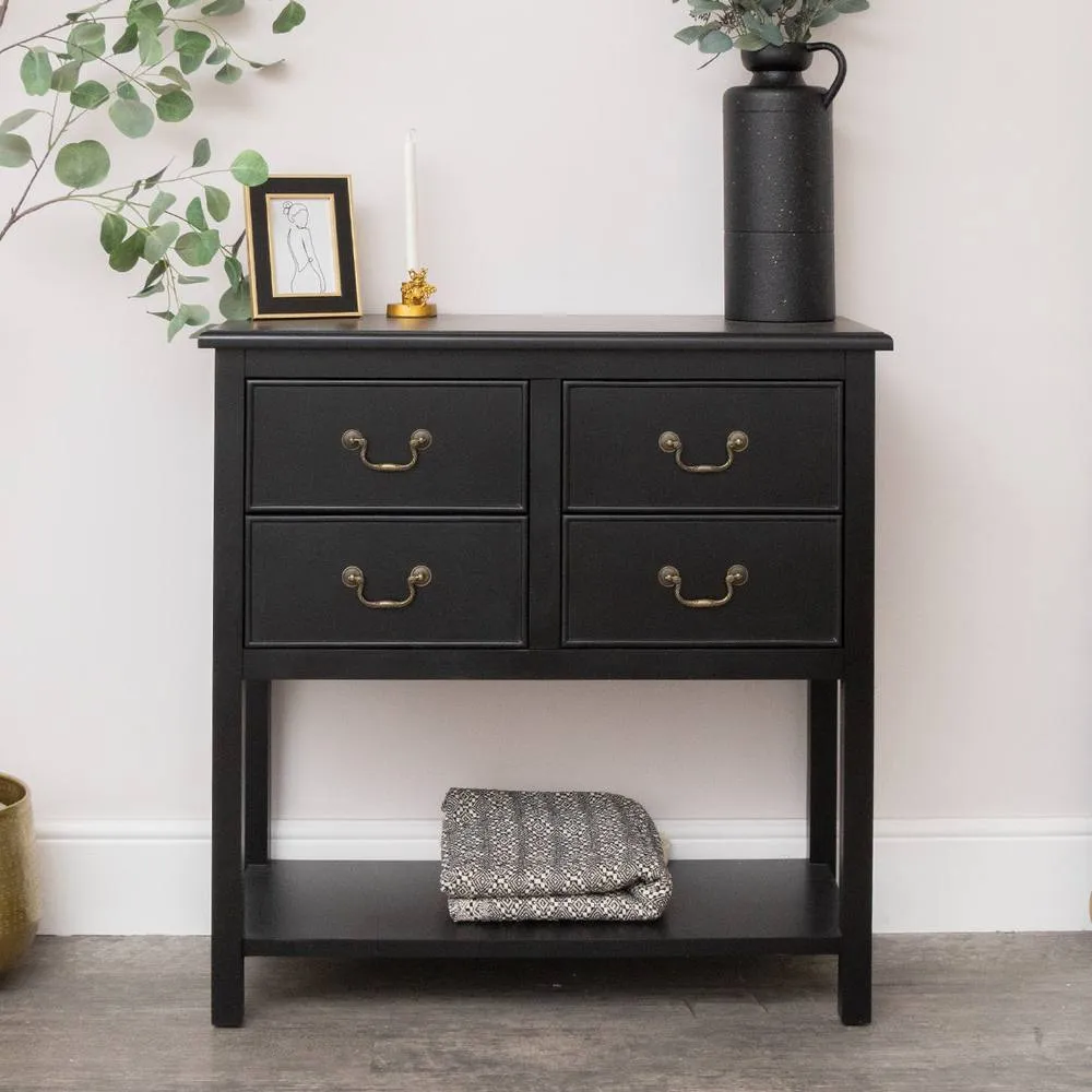 Melody Maison Black 4 Drawer Chest Console Table With Shelf - Briggs Range