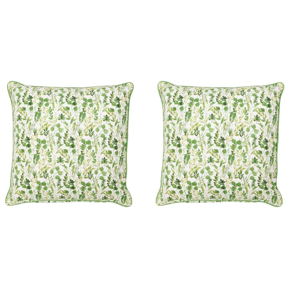 Dibor Set of 2 Green Leaf Print Sofa & Chair Cushions L50 x W50cm