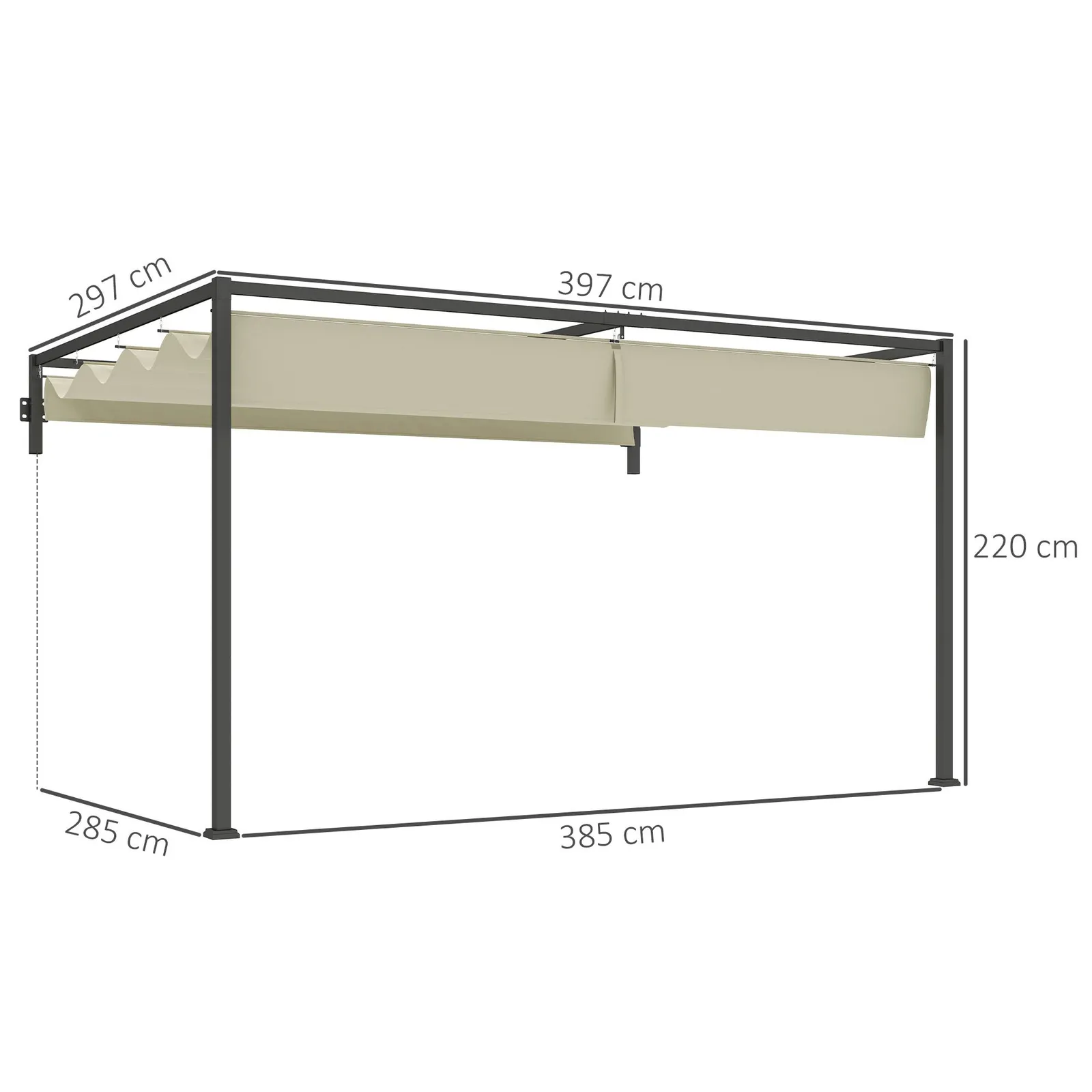 OUTSUNNY 3 x 4m Wall Mounted Pergola with Retractable Roof, Khaki 3