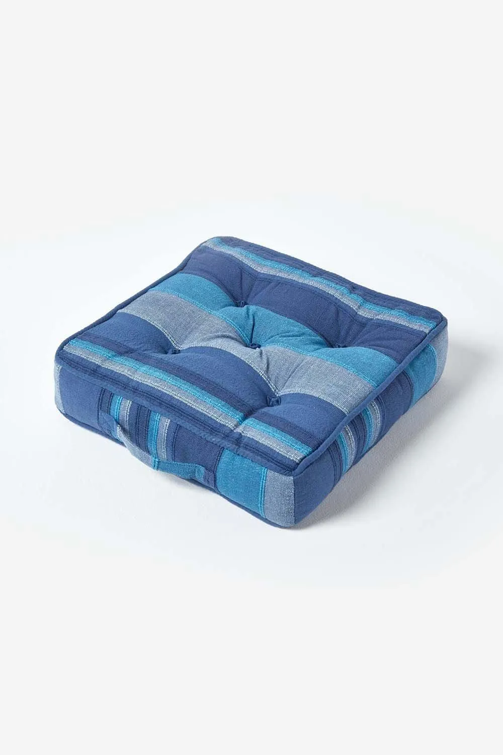 Homescapes Morocco Striped Cotton Floor Cushion in Blue