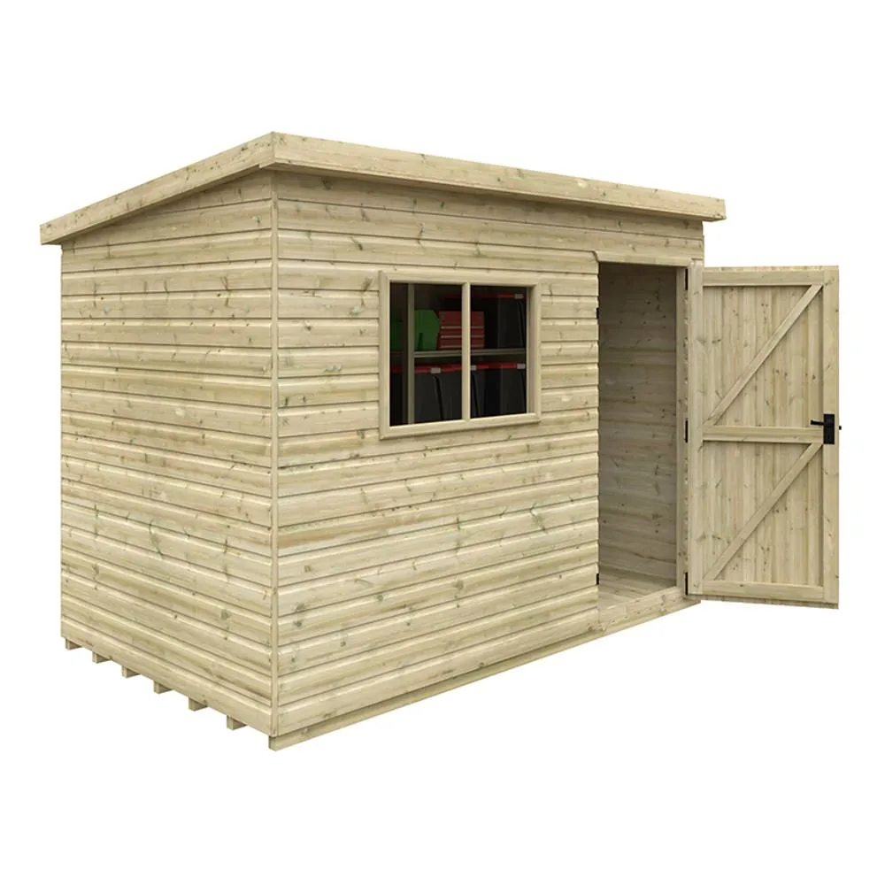 Buttercup Farm 10 x 6 Feet Tanalised Deluxe Pent 16mm Shed - Solid Wood/Softwood/Pine in Green
