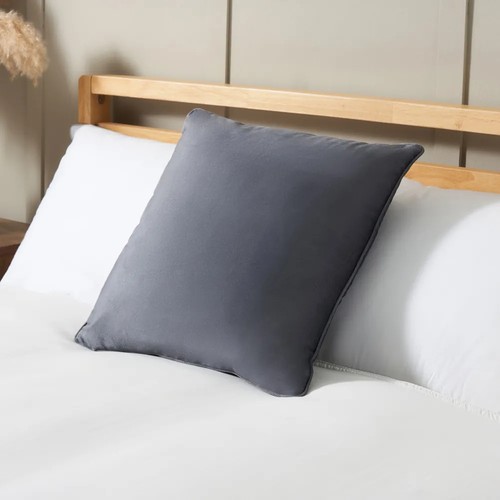 Small Velour Piped Cushion, Silver 1