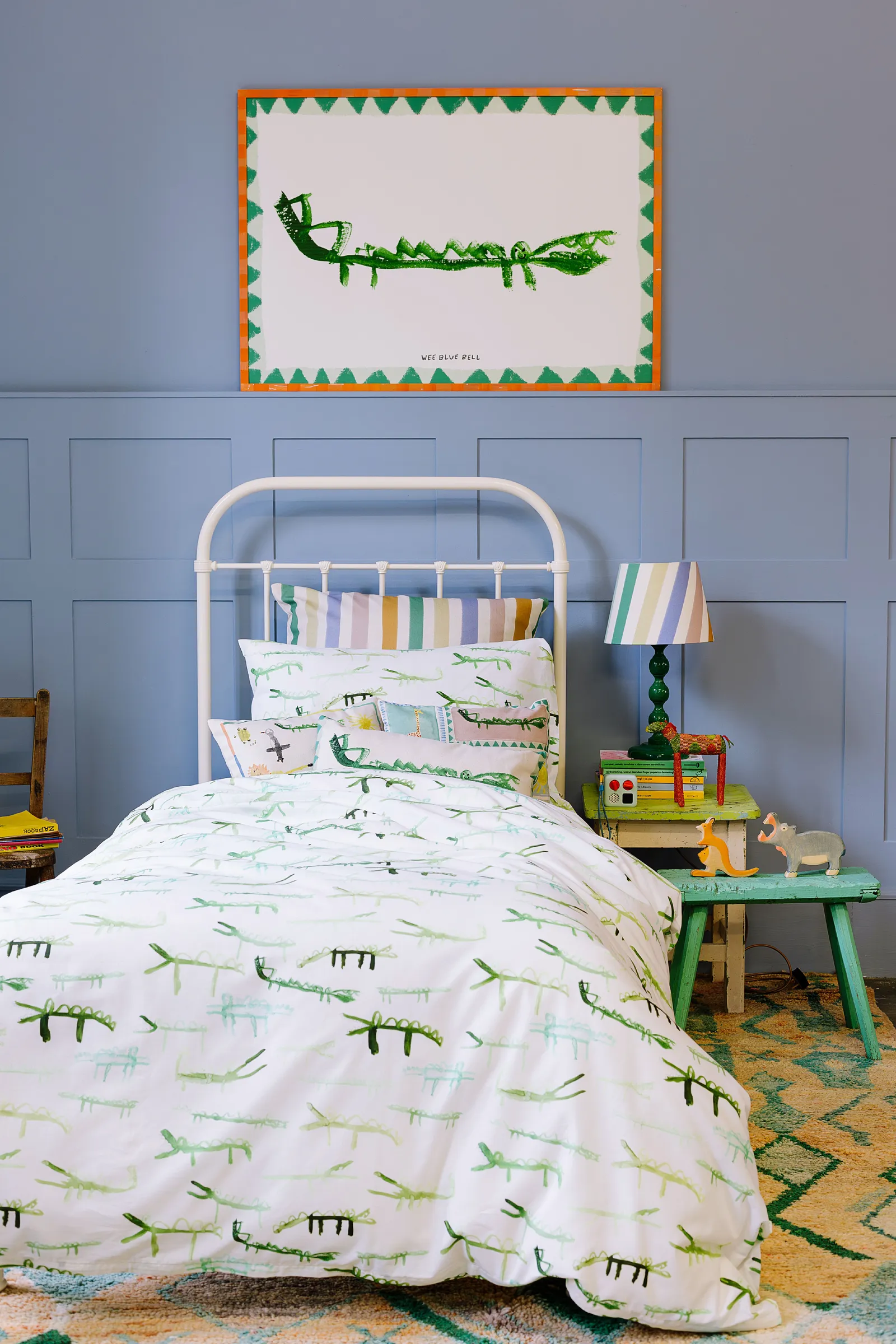 Wee Blue Bell 'Stick Crocs' Duvet Cover Set in Green