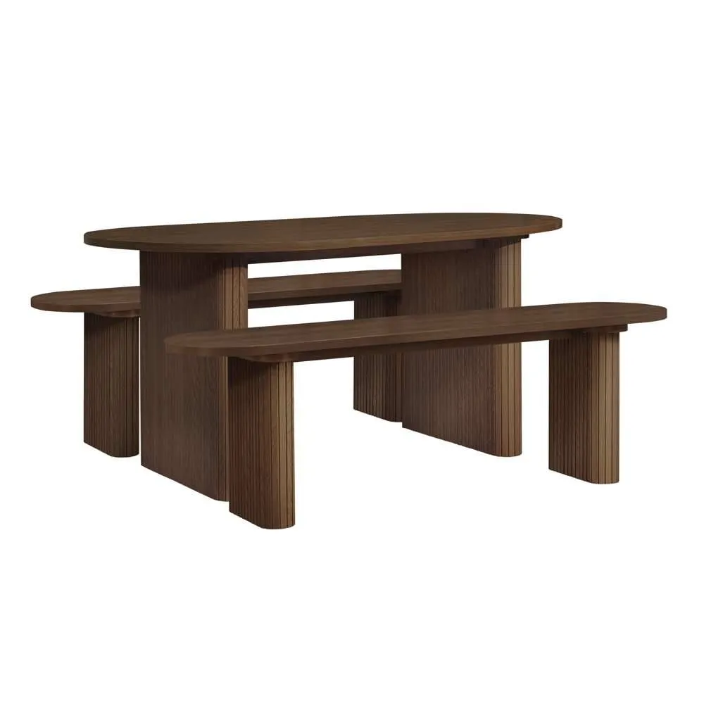Birlea Axel Oval Fluted Dining Table With 2 Benches in Brown 5