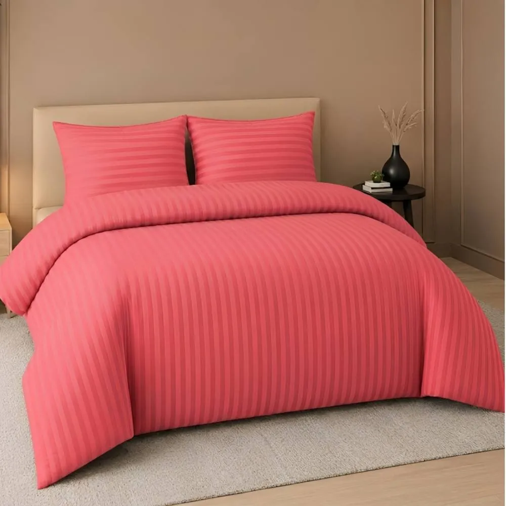 Pamposh Satin Stripes Duvet Cover Set Reversible Bedding Sets in Red
