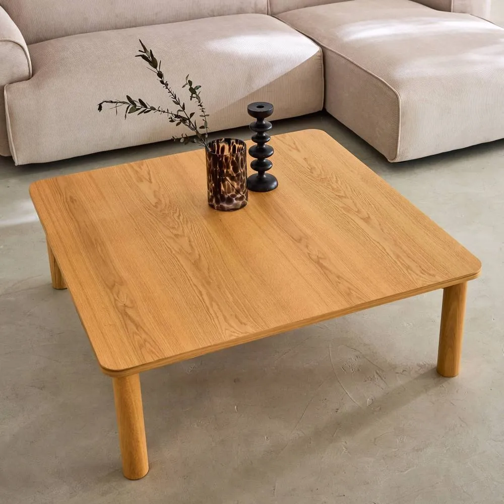 sweeek Square coffee table in hevea wood oak veneer in Brown 4