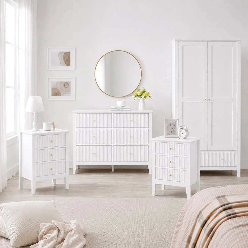 Melody Maison Wardrobe, Chest & Pair of Bedside Tables - Hales White Range