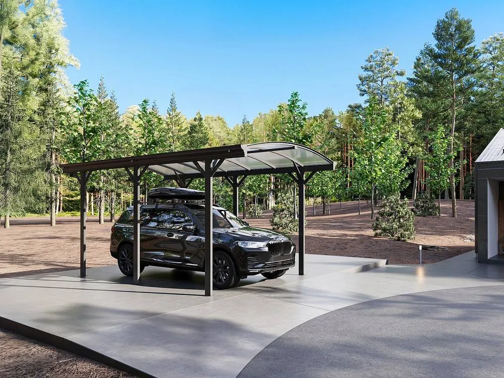 Vente-unique Freestanding Single Aluminium Carport Pergola - 1 Car - 15.15 M² in Dark Grey
