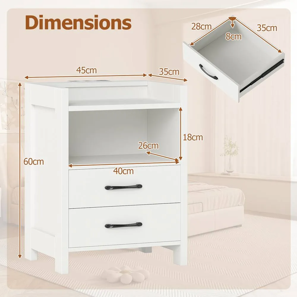 Costway LED Bedside Table with 2 Drawers Sofa Side Table White 2