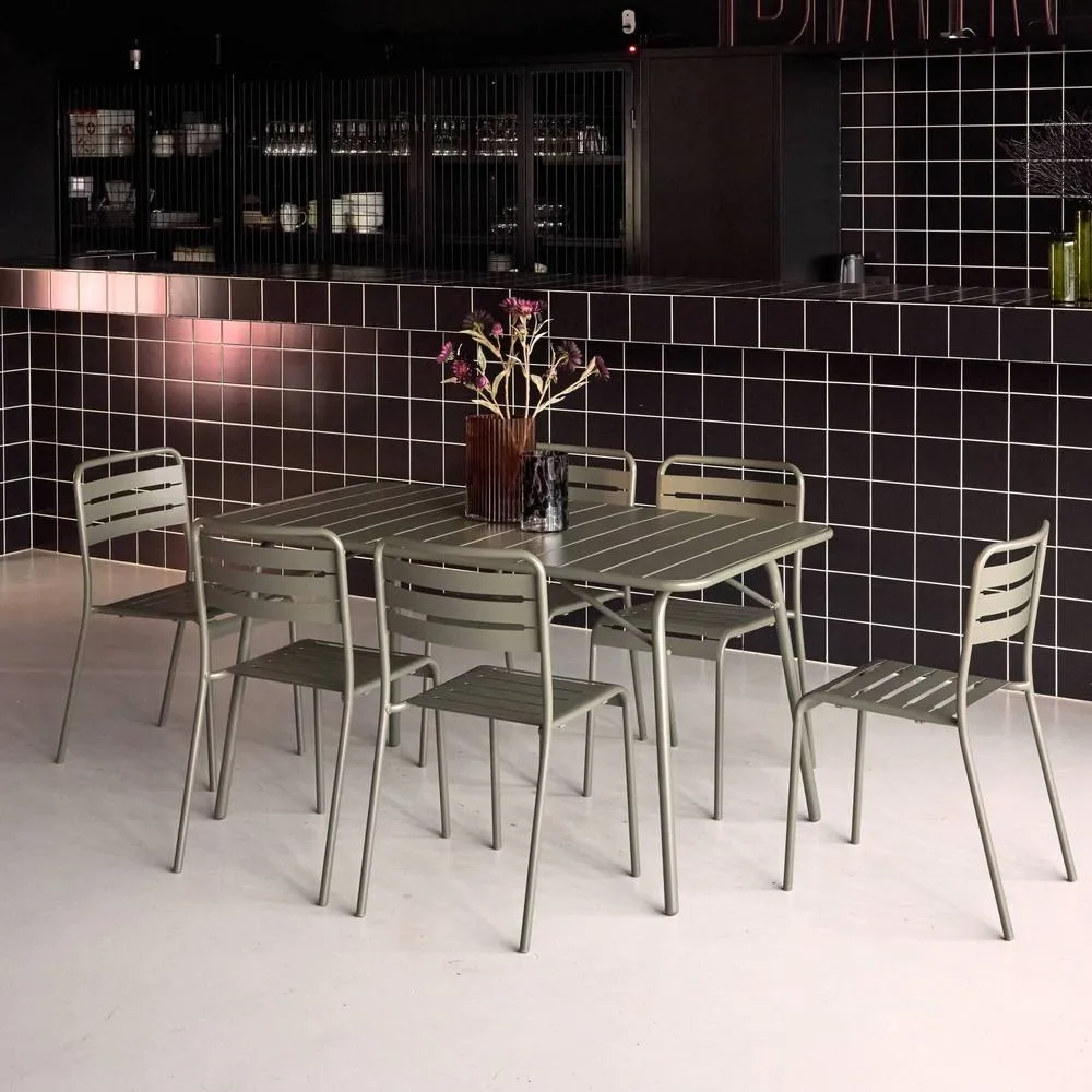 sweeek 6-seater folding metal garden table with 6 chairs in Khaki 4