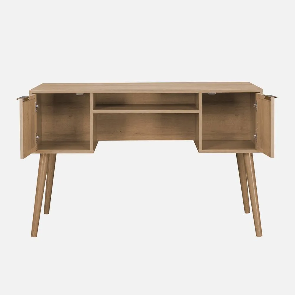 sweeek 2-drawer Wooden & Cane Effect Desk in Light Brown 2
