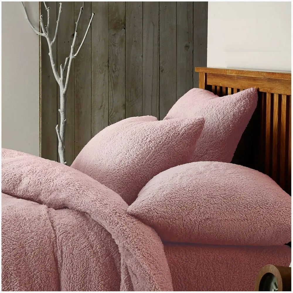Smart Living Luxury Teddy Plain Duvet Cover & Pillowcase Set in Pink 3