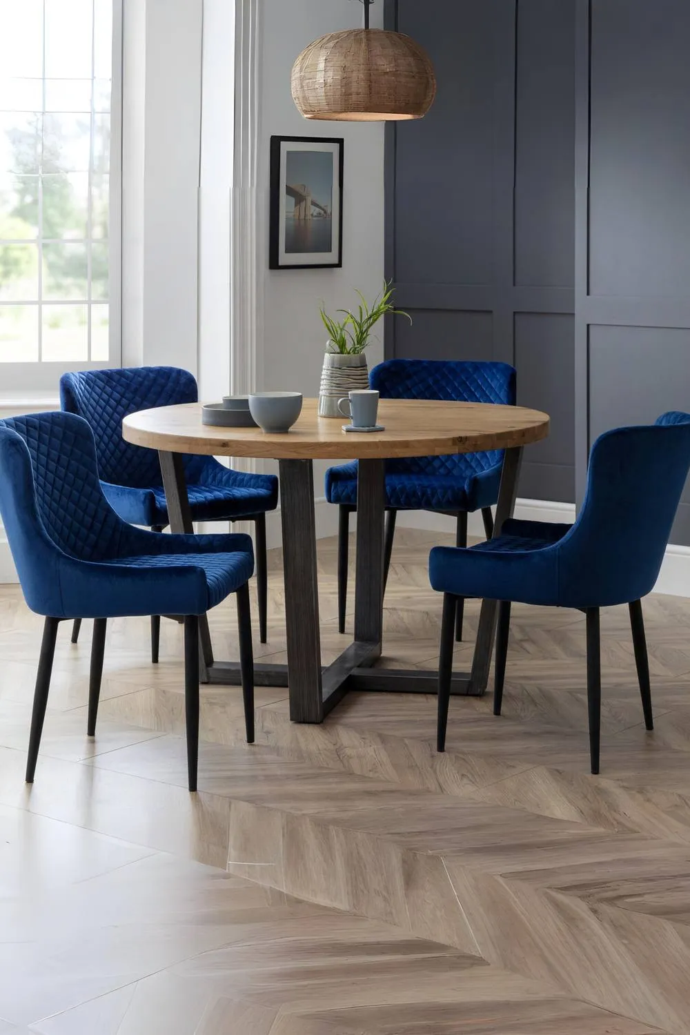 Julian Bowen Luxe Diamond Quilted Upholstered Dining Chair (Set of 2) in Blue 4