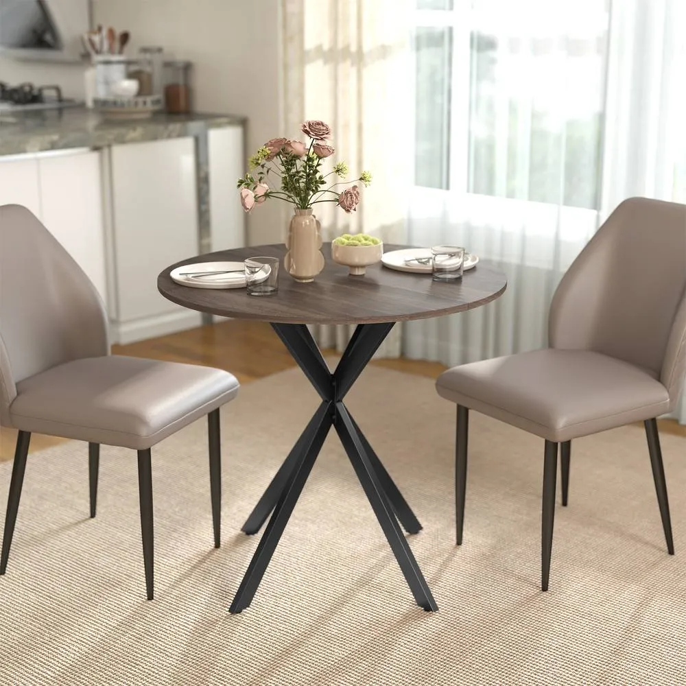 HOMCOM 80cm Round Dining Table, Industrial Kitchen Table with Steel Legs in Brown