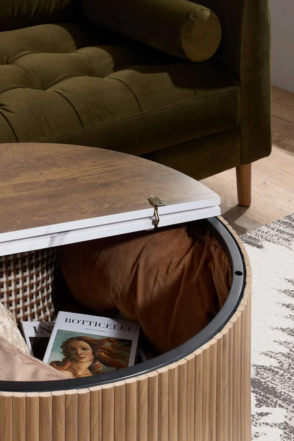 Birlea Kagu Coffee Table Fluted Ribbed Oak & Marble effect in Light Oak 2