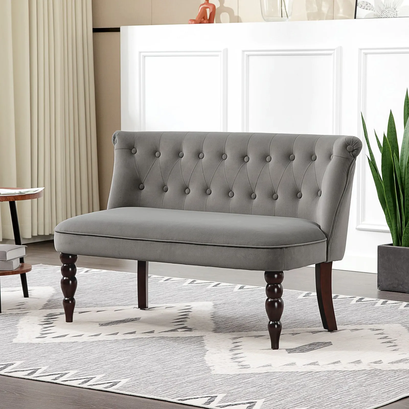 HOMCOM Velvet-Feel Two-Seat Lounger Sofa with Wood Frame, Charcoal Grey