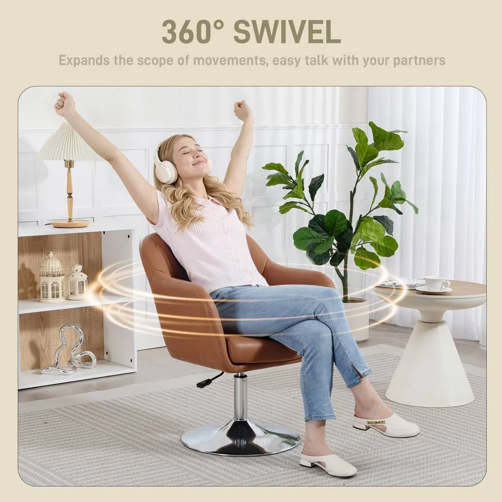 HOMCOM Stylish Retro Swivel Tub Chair Steel Frame Cushion Seat Dark Brown 5