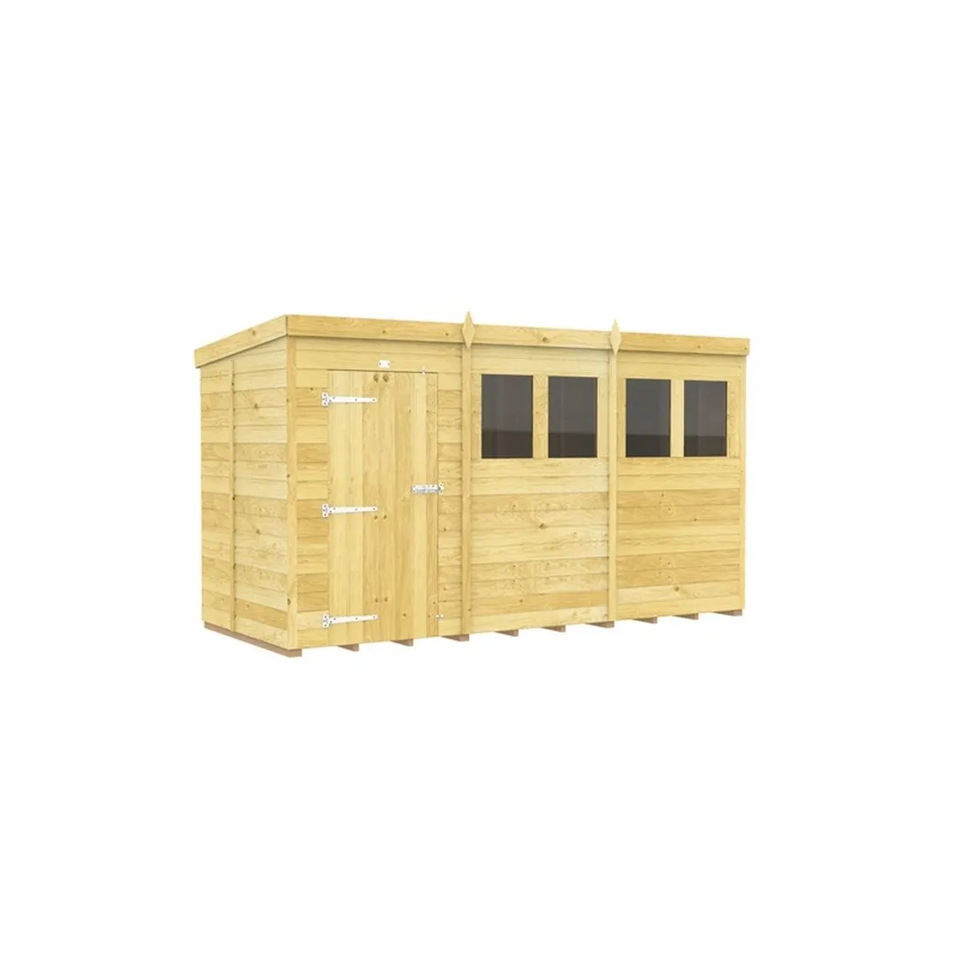 Buttercup Farm 12 x 5 Feet Pent Shed - Single Door W/ Windows - L147 x W358 x H201 cm in Brown