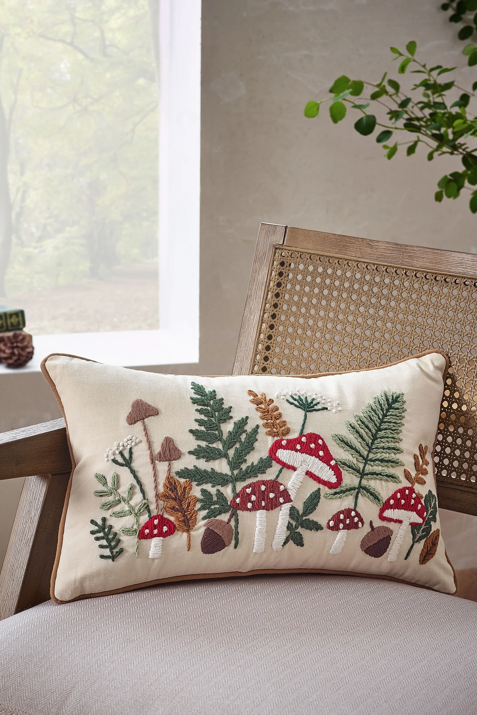 Catherine Lansfield 'Embroidery Woodland' Cushion in Natural