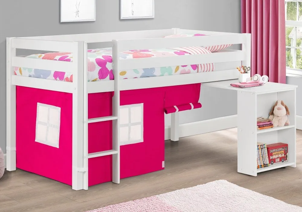 Wendy White Wooden Mid Sleeper With Pink Tent Frame Only - 3ft Single