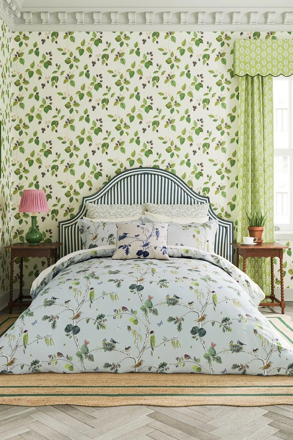 Sanderson 'Woodland Chorus' Cotton Sateen Duvet Cover Set in Light Blue